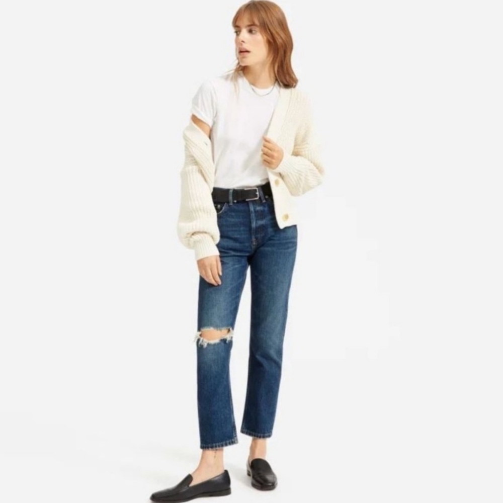 Everlane The Cheeky High Rise Button Fly Distressed Denim Jeans Size 27